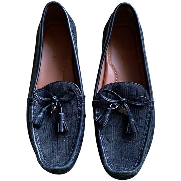 COACH Signature C Loafers Black Leather Driving Moccasin Women's 6.5 B Classic - Picture 2 of 16